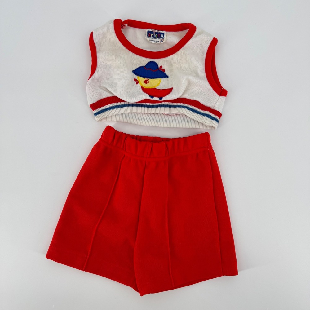 Vintage Aristo Baby 9M Red White Bird Graphic Tank Top and‎ Shorts Set 70s 80s